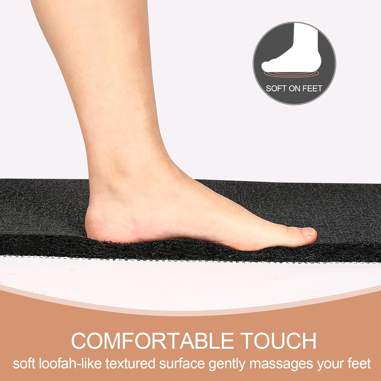 Shower Mats for Showers anti Slip for Elderly, 24'' X 17'' Non Slip Bath Mat for inside Shower, Bath Tub Mats for Bathroom Non Slip for Shower, PVC Loofah Bathroom Mats, Black