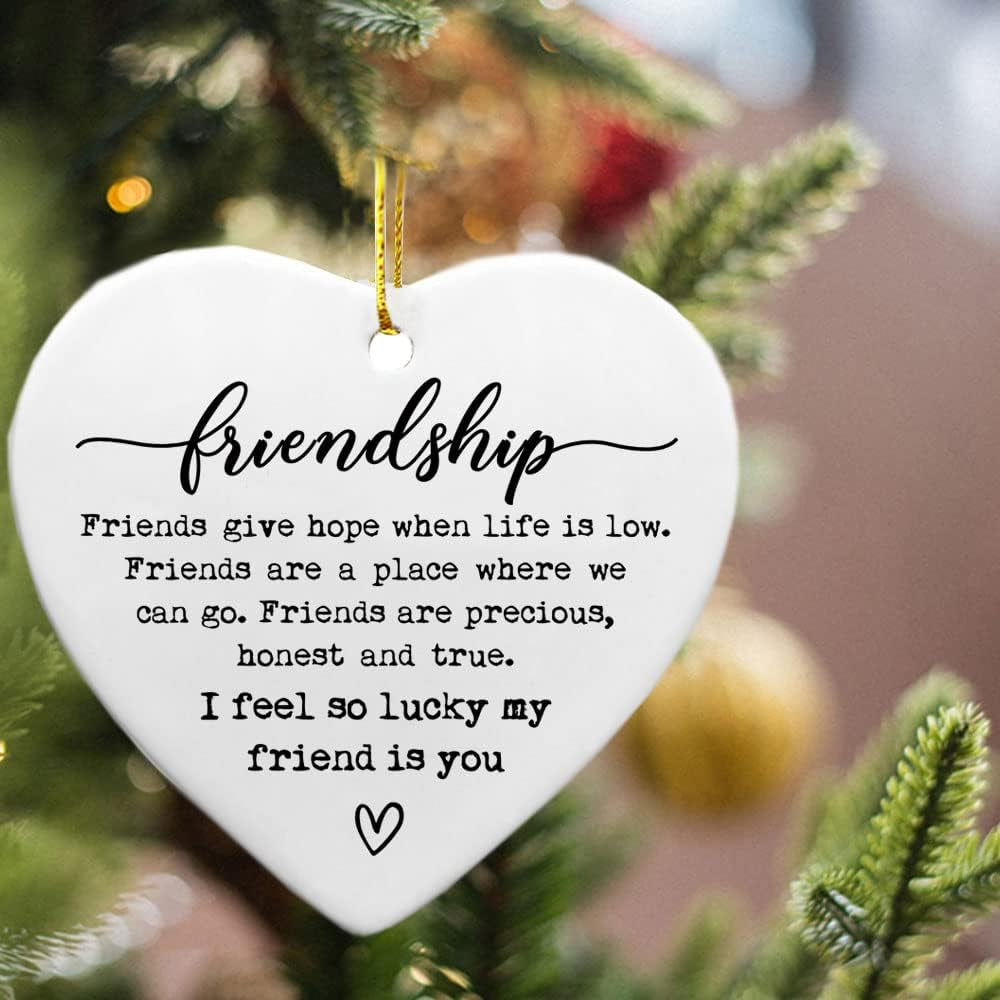 Friendship Ceramic Heart Gift, Sister Inspirational Gift, Friendship Present, Send Love, Best Friend Keepsake, for Women, Christmas Gift (I Feel so Lucky)