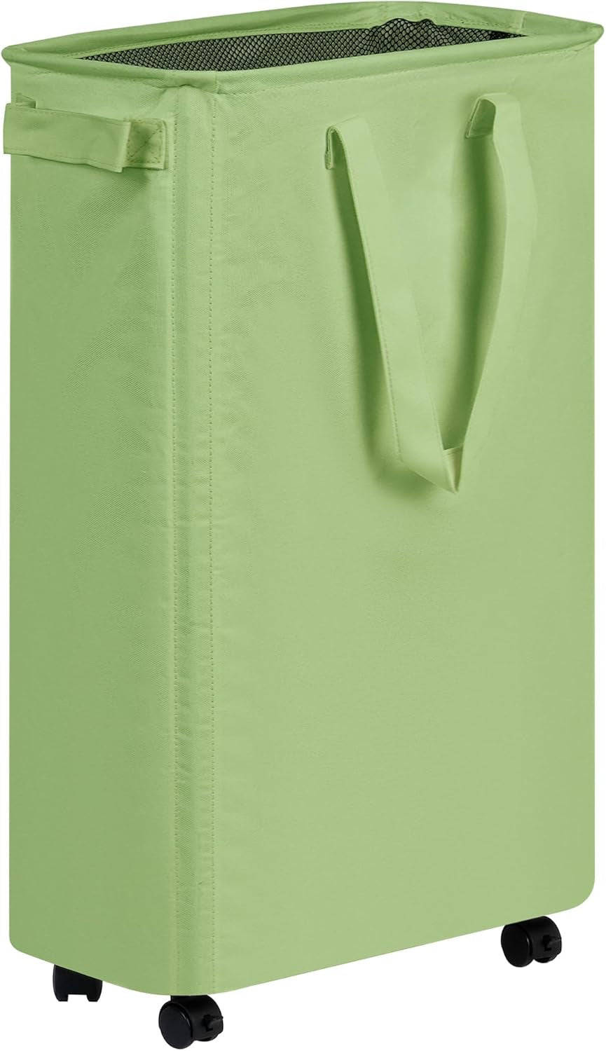 Slim Laundry Hamper with Wheels, Rolling Laundry Basket for Clothes, Small Laundry Basket for Bedroom, Dorm and Laundry Room, 60L (12.7 Gallons) Green