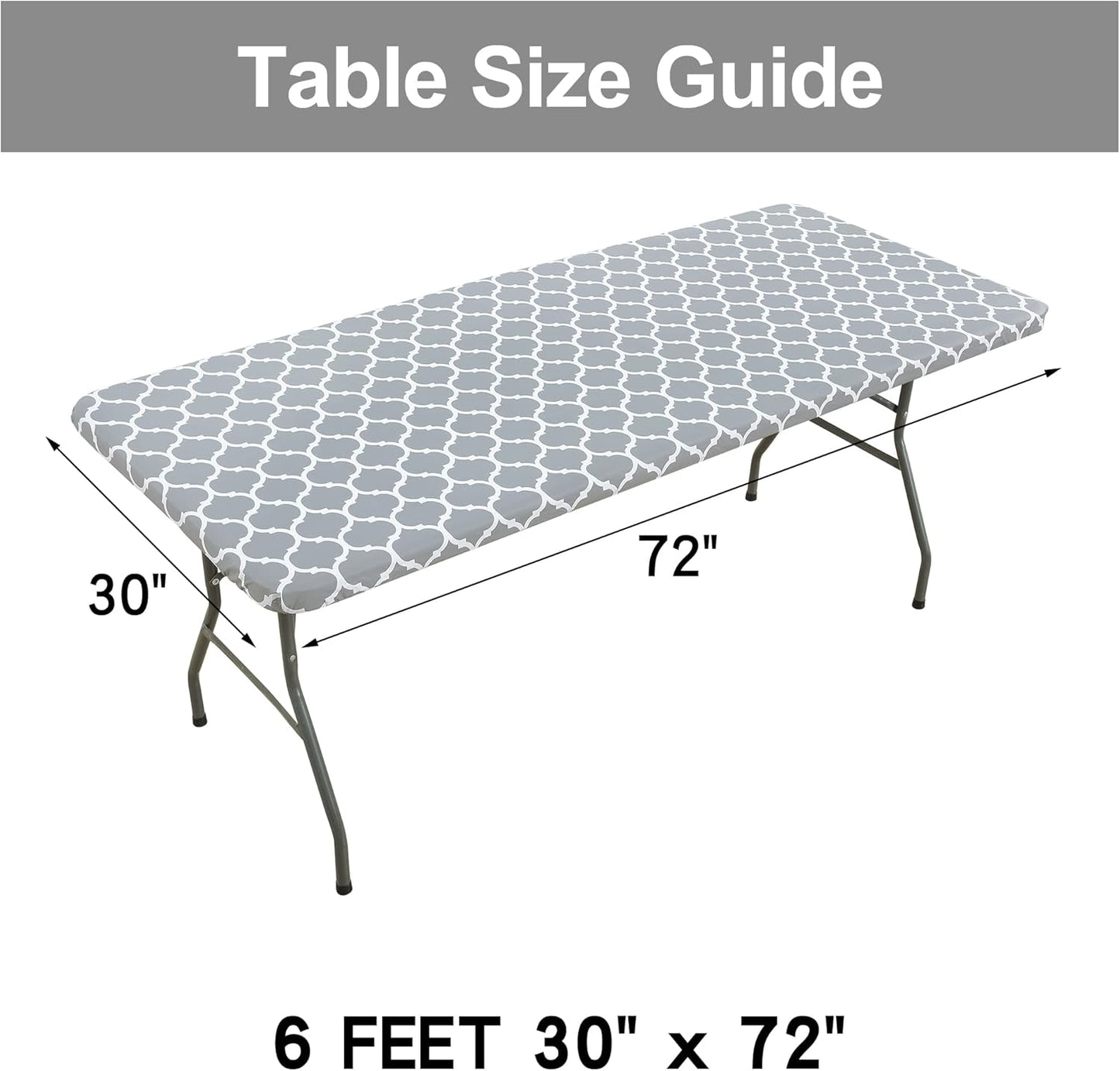 Waterproof Elastic Fitted Table Covers, Wipeable Flannel Backed Vinyl Tablecloths for Camping, Indoor, Outdoor (30"X72",Grey+ 30"X72",Blue)