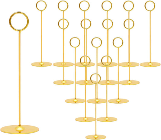 16 Pieces Table Card Holder 8 Inches Table Number Holders Place Steel Card Holders for Photos, Food Signs, Memo Notes, Weddings, Restaurants, Birthdays (Gold)