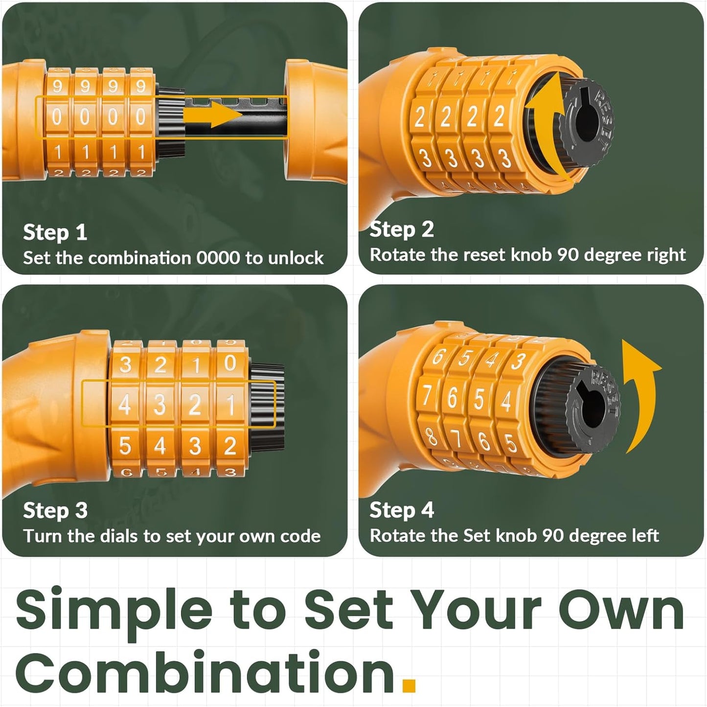 Bike Lock, Bicycle Lock 4 Feet Cable Lock 1/2 Inch Resettable Bike Lock Combination with Mounting Bracket, Bike Accessories for Bicycle, Electric Scooter, Motorcycle