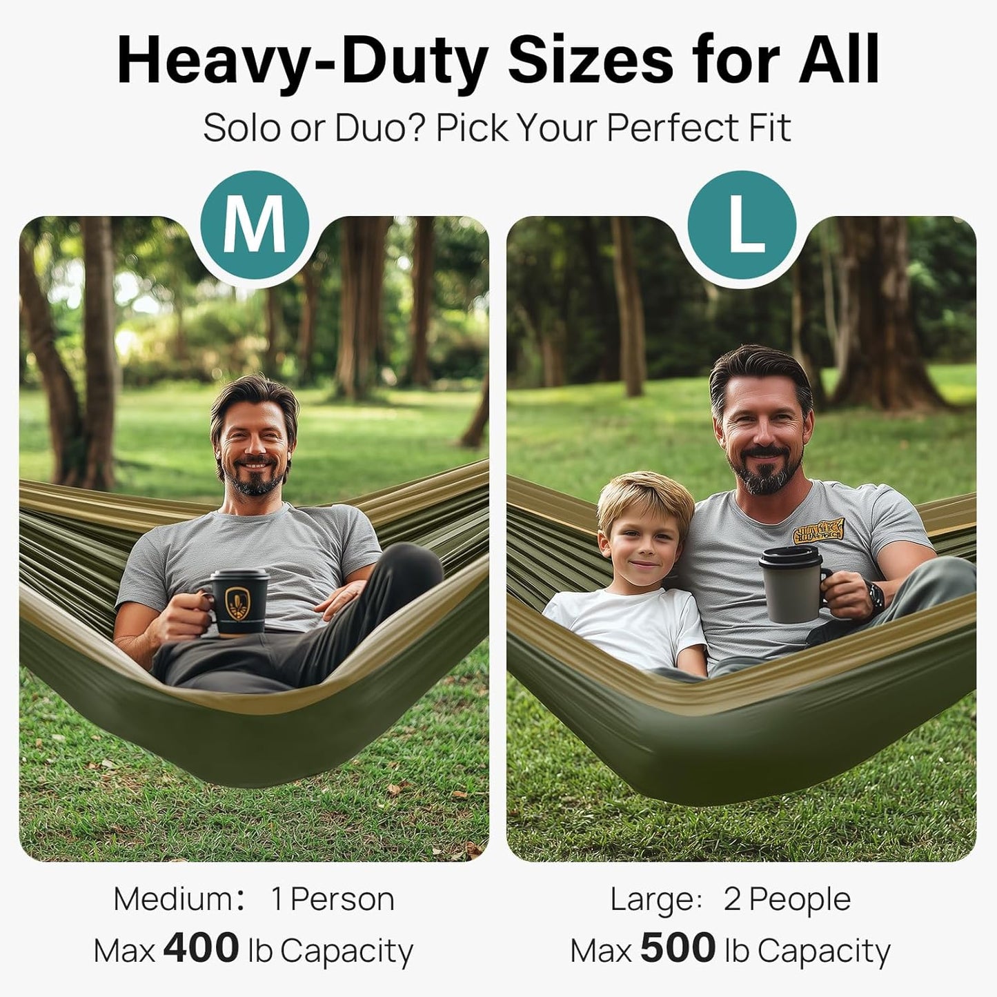 Camping Hammock 500 Lbs Capacity, Portable Hammocks with Tree Straps & Attached Carry Bag, Camping Essentials Gear, Perfect for outside Indoor Hiking Beach Backpack Travel