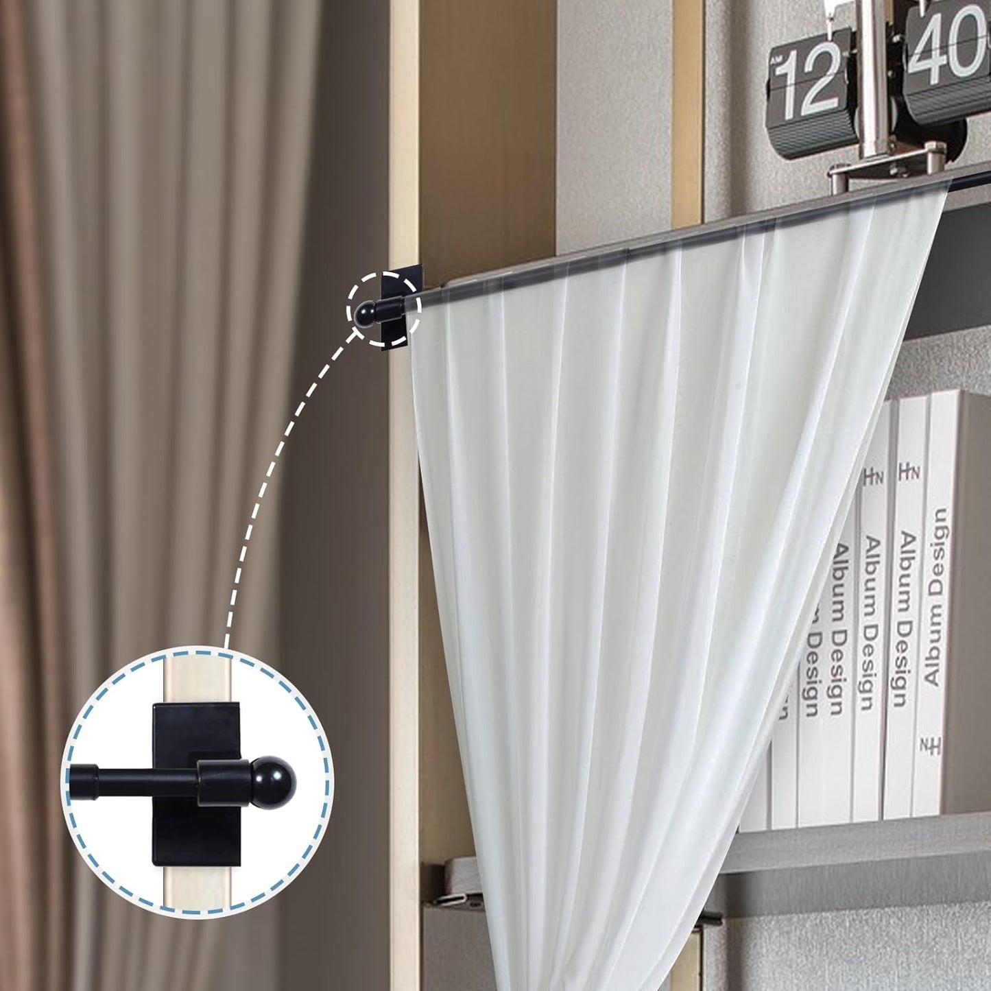 2 PACK Magnetic Curtain Rods for Metal Doors Top and Bottom Multi-Use Adjustable Appliances for Iron and Steel Place, Petite Ball Ends, 9 to 16 Inch, 1/2 Inch Diameter, Black