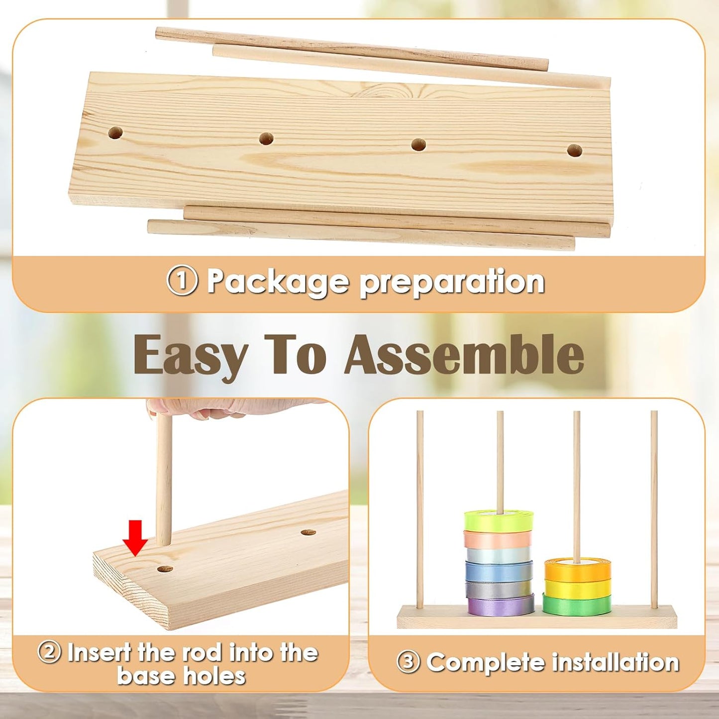 Wooden Ribbon Organizer and Storage Solution for Crafting and Gift Wrapping