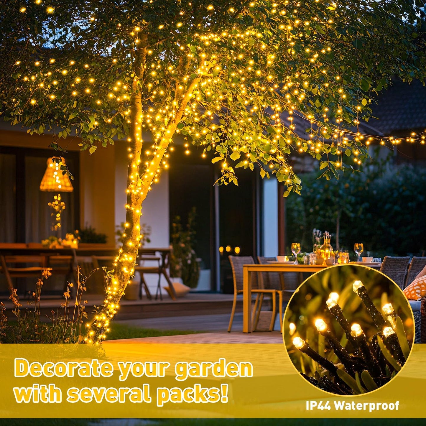 Battery Operated String Lights Indoor Outdoor, 2 Pack 100 LED Battery Twinkle Lights with Remote, Warm White Christmas Light for outside Christmas Tree House Garden Decor