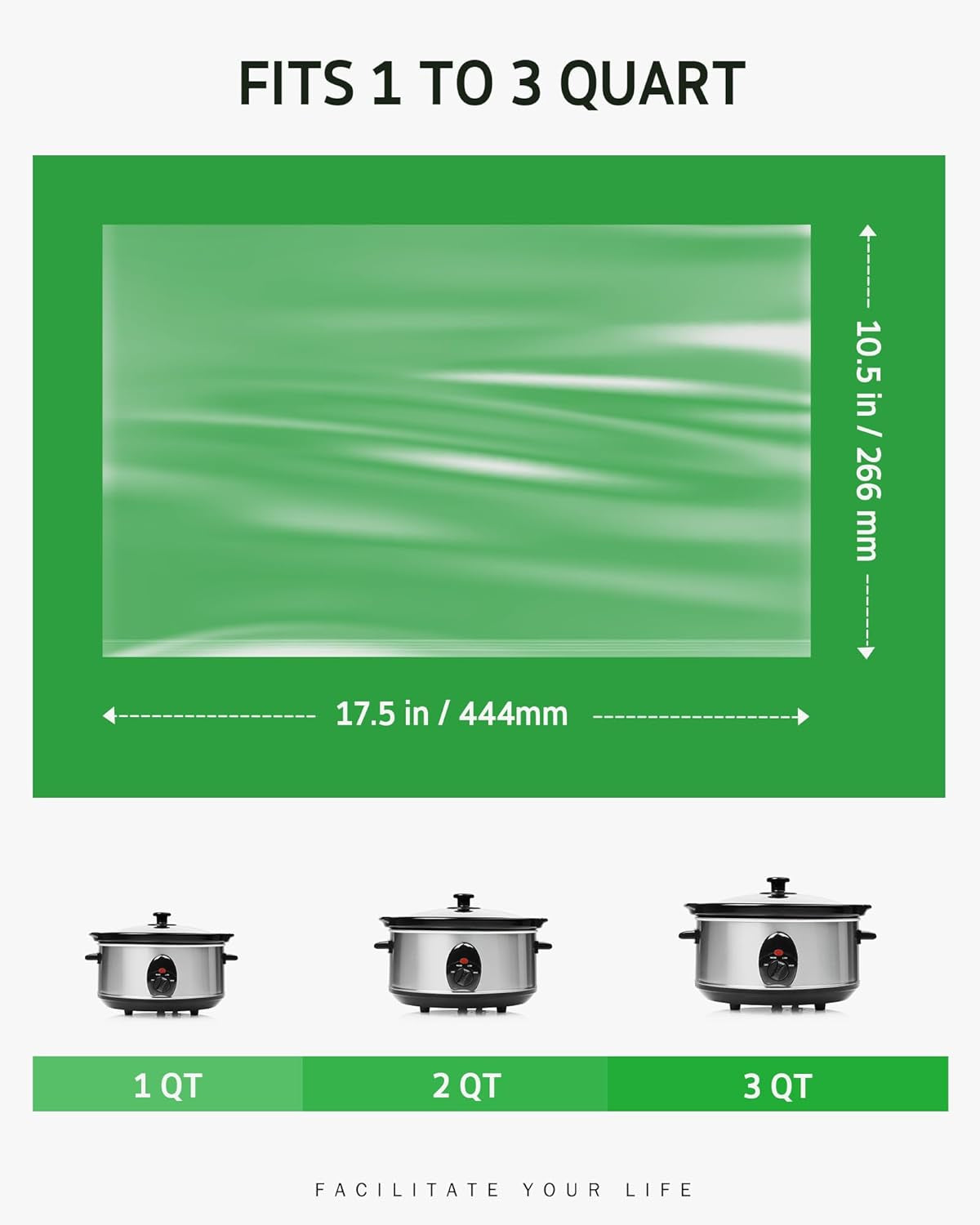 Slow Cooker Liners, 10 Count Cooking Bags Small Size Disposable Pot Liners Plastic Bags, Fit 1QT to 3QT for Slow Cooker Cooking Trays, 10.5"X 17.5", 10 Liners
