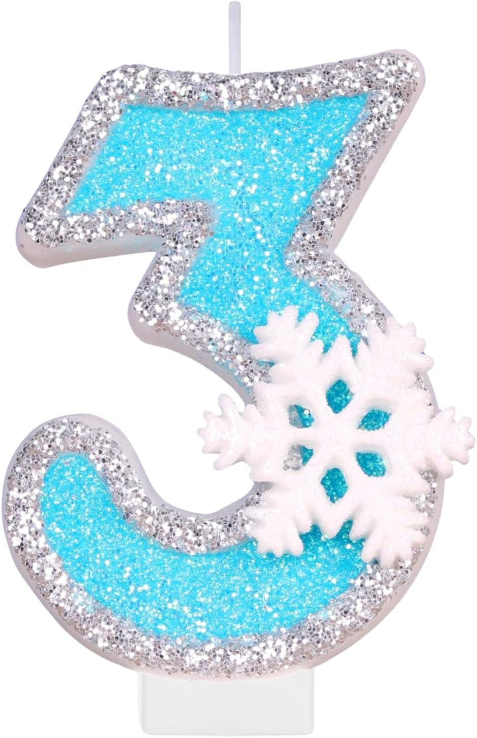 Birthday Number Candles for Cake, Blue Frozen Number 3 Candle, 3Rd Frozen Cake Topper, Fun Glitter Birthday Candles Cupcake Topper for Party Anniversary Decorations