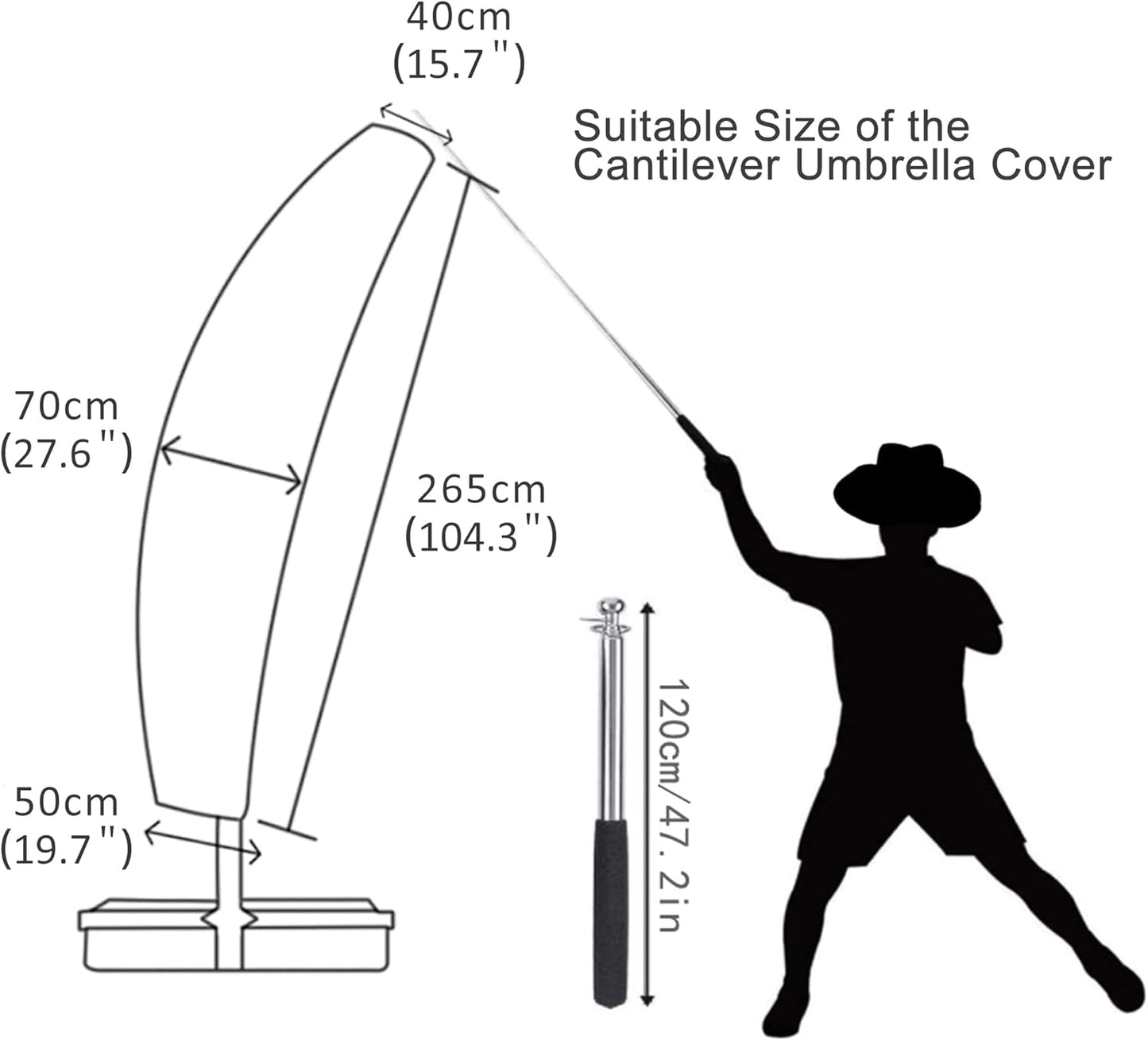 Patio Umbrella Cover, Waterproof Umbrella Covers for 9Ft to 11Ft Outdoor Umbrellas Offset Umbrella Covers with Push Rod, Gray