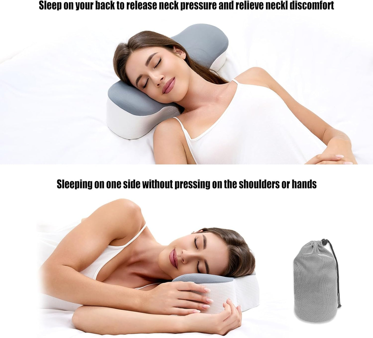 Travel Pillow for Sleeping,Cervical Neck Support Pillow for Neck Pain Relief,Lightweight Ergonomic Memory Foam Camping Pillow,Portable Contour Pillows W/Travel Storage Bag,Cooling Cover