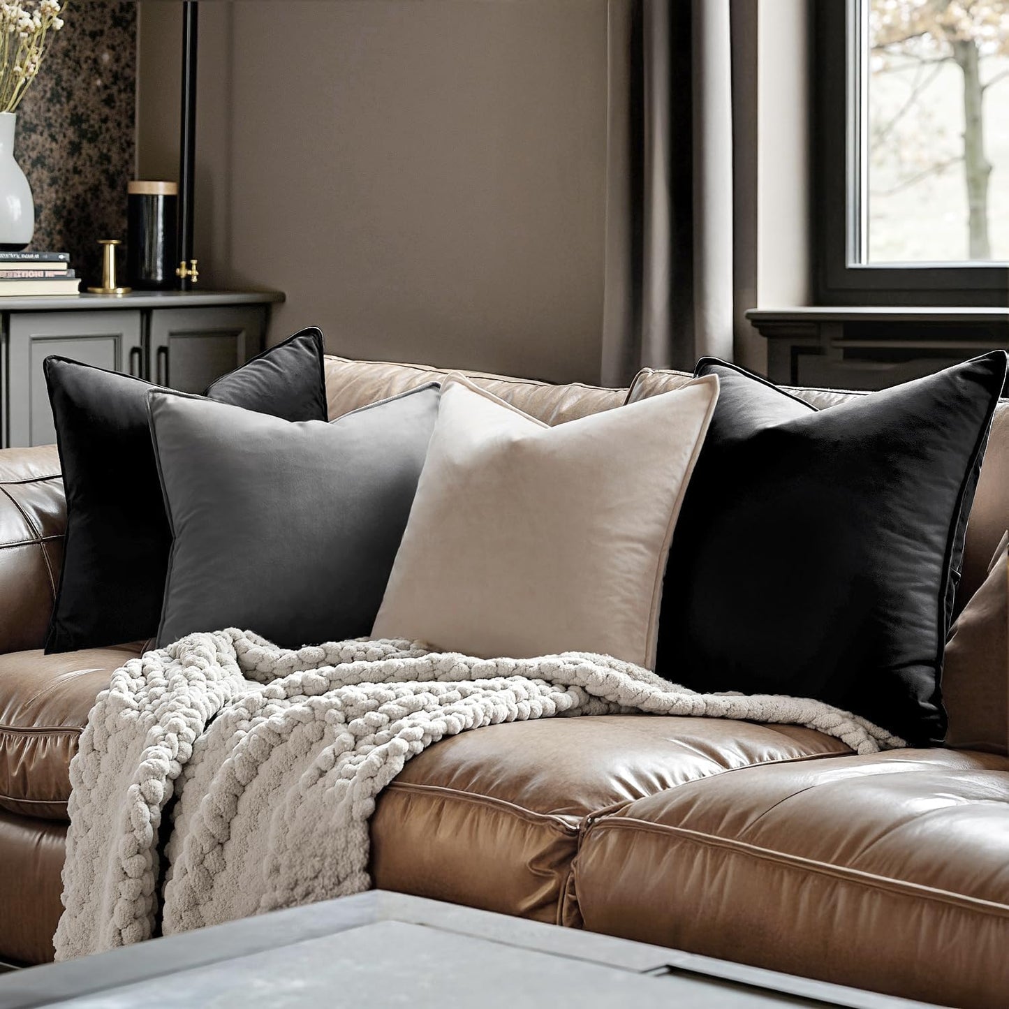 Set of 2 Soft Black Velvet Throw Pillow Covers - Solid Square Cushion Cases for Sofa, Bedroom, and Car (18 x 18 Inches / 45 x 45 cm)