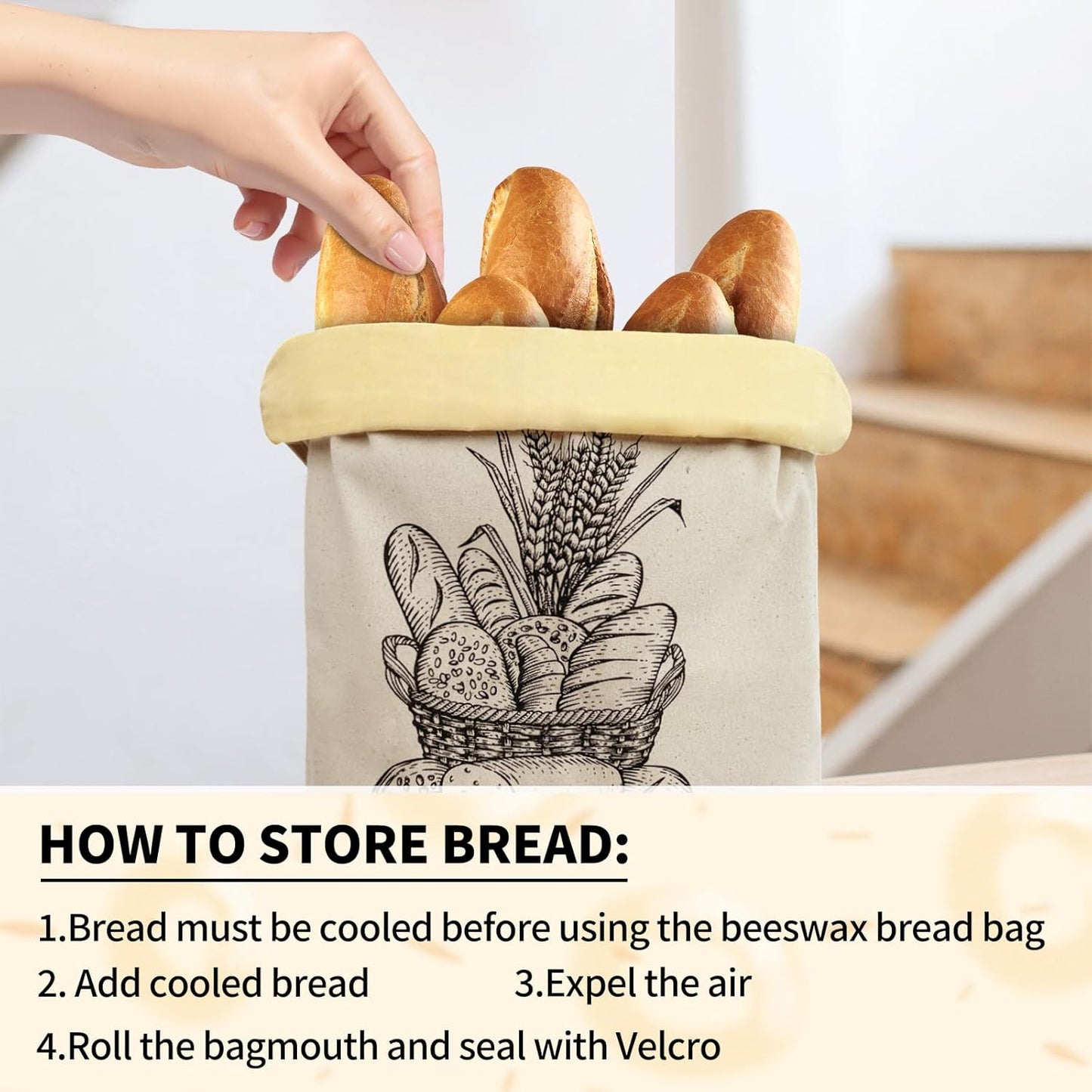 Bread Bags for Homemade Bread - 2 Pack Reusable Cotton Beeswax Bags for Sourdough to Keep Fresh, Natural Cotton Bees Wax Bag