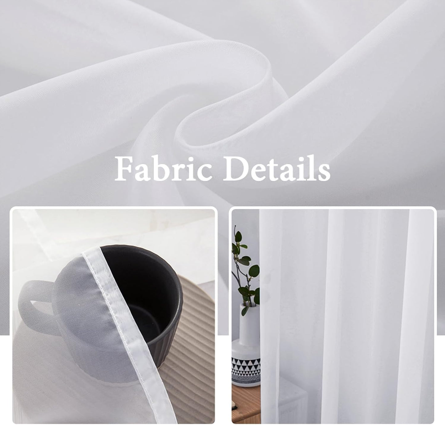 Sidelight Sheer French Door Curtains 25 X 40 Inches Light Filtering Window Treatment with Tieback - 2 Panels, White