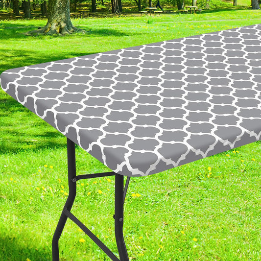 Waterproof Elastic Fitted Rectangle Picnic Table Cover for 6-Foot Tables, Wipeable Flannel-Backed Vinyl Protector for Indoor and Outdoor Use (Grey, 30 x 72 Inches)