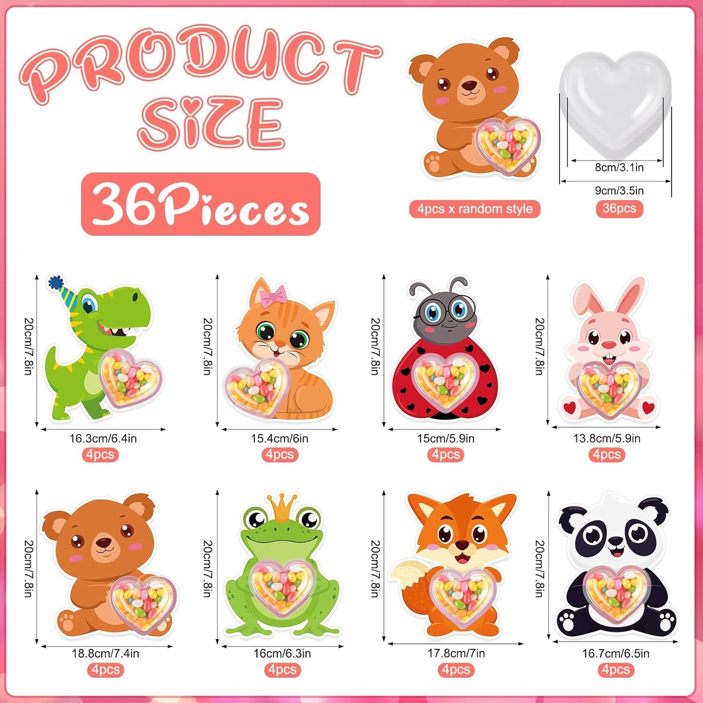 36Set Valentines Day Cards with Candy Dome Holders, Cute Animal Valentines Candy Holder Cards for Kids, Funny Valentines Exchange Greeting Cards DIY Gift Box School Classroom Crafts Prize Party Favors
