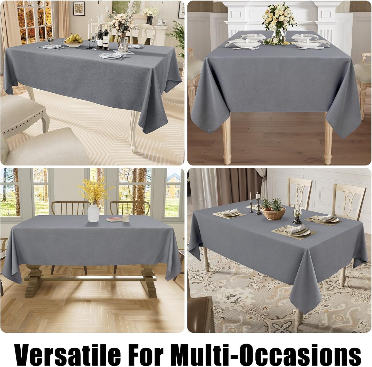 Rectangle Table Cloth Linen Textured, Waterproof Spillproof Anti-Wrinkle Burlap Tablecloth, Washable Decorative Fabric Table Cover for Dining, Party, Banquet, 52 X 70 Inch, Grey