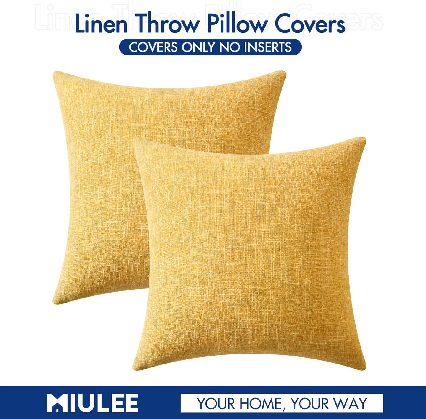 Pack of 2 Mustard Yellow Faux Linen Throw Pillow Covers Square Rustic Farmhouse Decorative Burlap Pillowcases Cushion Covers for Couch Bed Sofa Living Room 20X20 Inch