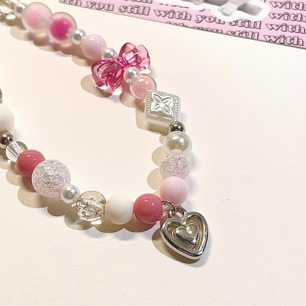 Pink Beaded Phone Charm Aesthetic Y2K Cell Phone Charms Strap Accessories for Keychain Camera
