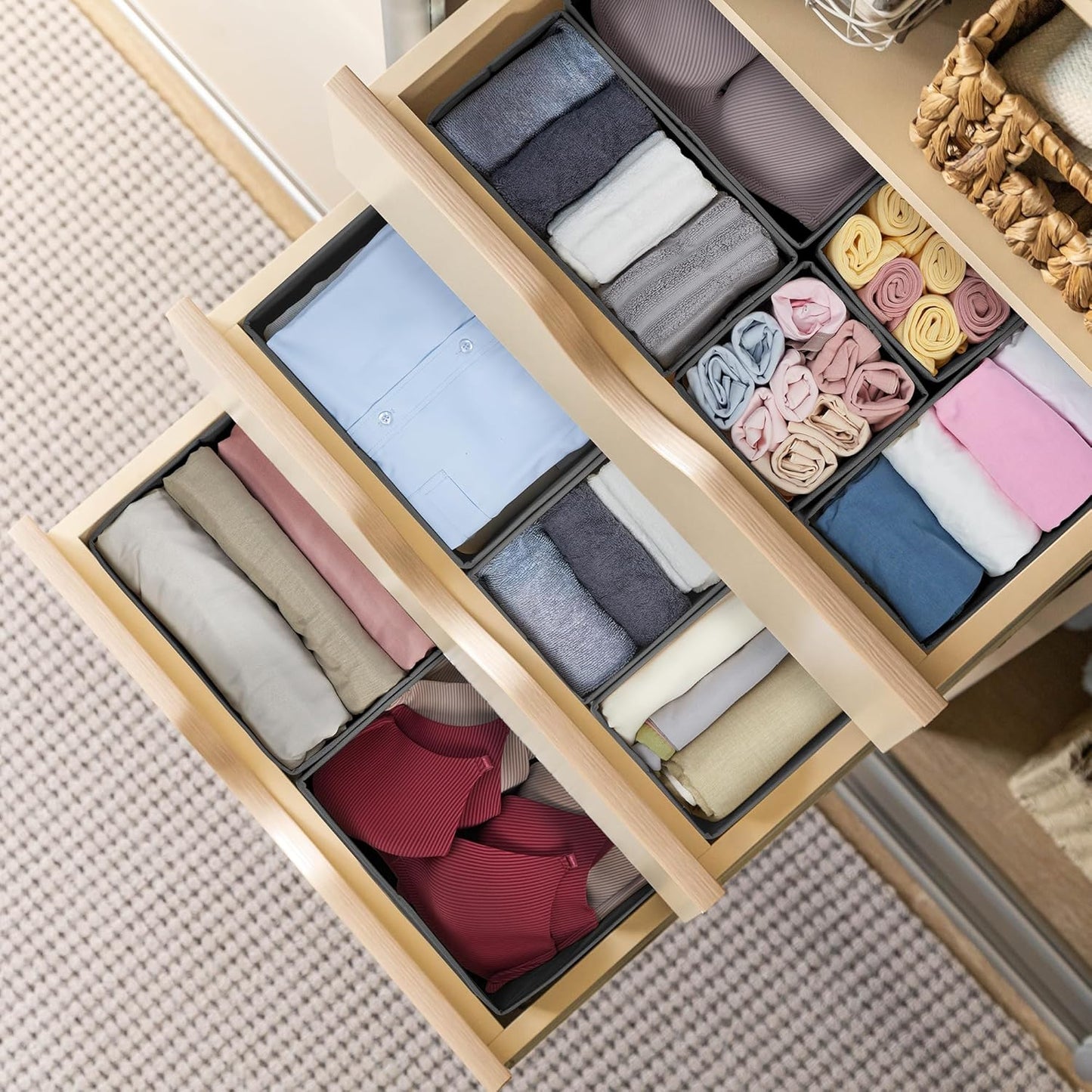 16 Pack Drawer Organizer Clothes, Dresser Drawer Organizers for Clothing Fabric Foldable Closet Organizers and Storage Bins for Baby Clothes, Nursery, Underwear, Bras, Socks