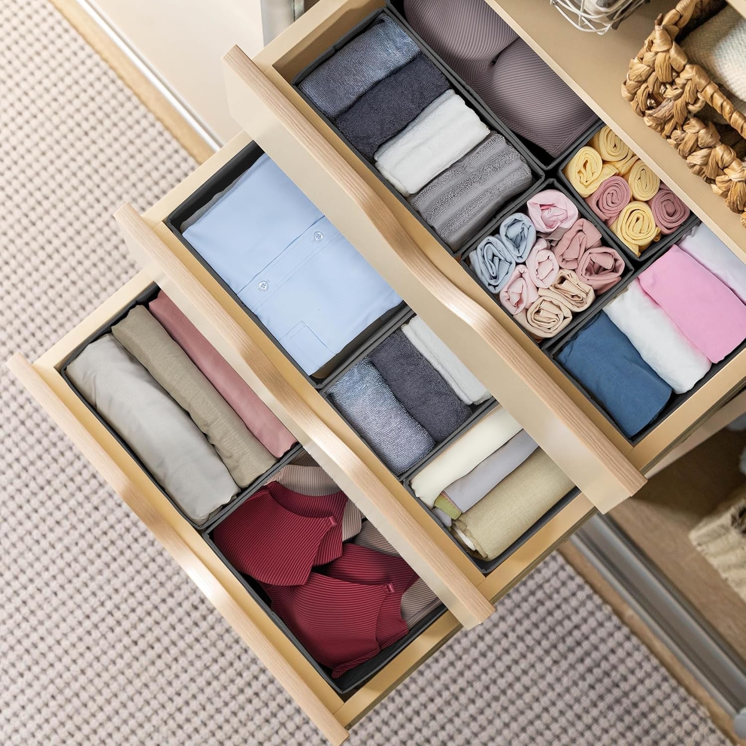 16 Pack Drawer Organizer Clothes, Dresser Drawer Organizers for Clothing Fabric Foldable Closet Organizers and Storage Bins for Baby Clothes, Nursery, Underwear, Bras, Socks