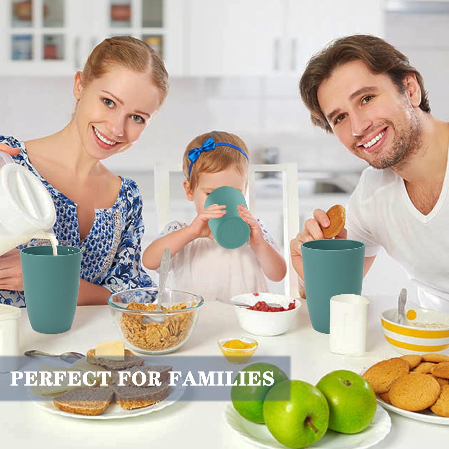 Wheat Straw Drinking Glasses Set - 8 Reusable Unbreakable 20 OZ Cups, Dishwasher and Microwave Safe, Green