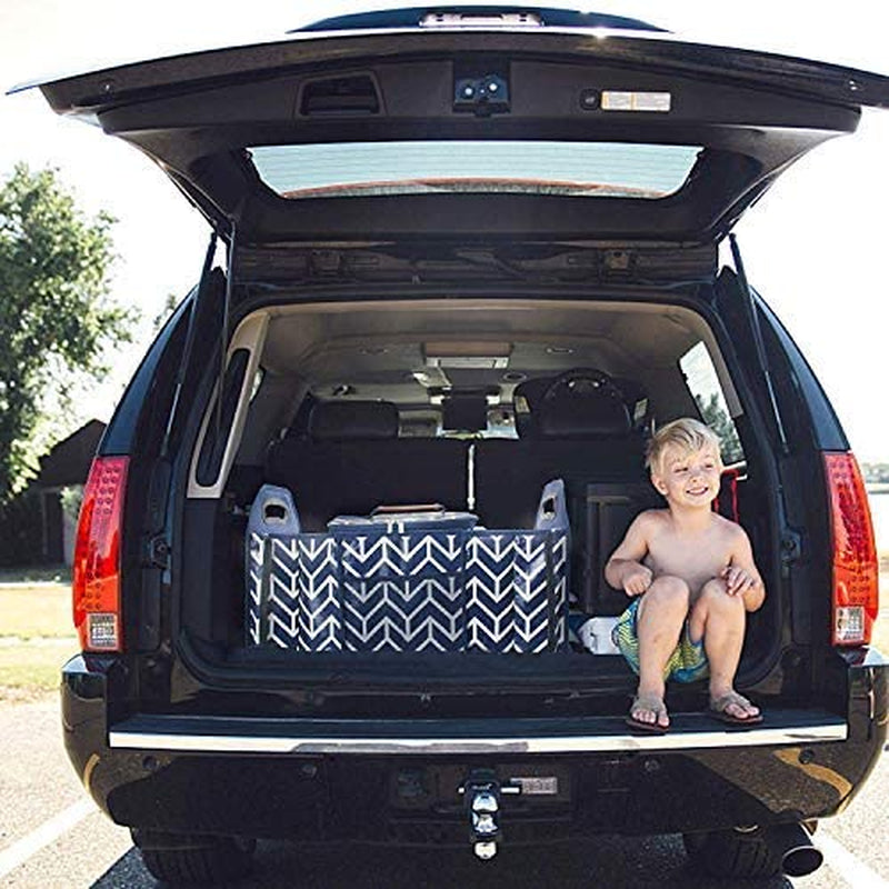 Foldable Car Trunk Organizer and Insulation Cooler Bag with Collapsible Design and Three Compartments for SUV Storage, Navy Blue