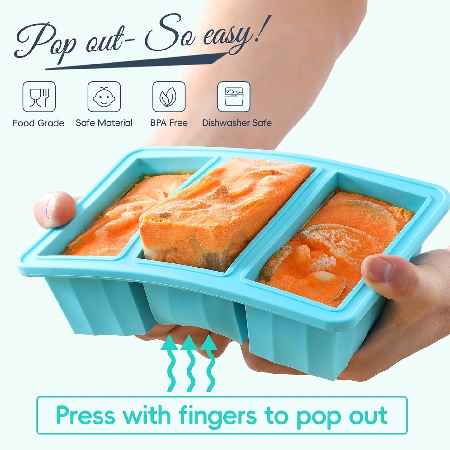 1-Cup Silicone Freezer Tray with Lid - Soup Food Cube Molds, Large Ice Cube Tray, Easy Meal Prep Kitchen Storage Container, Freeze Store Soup Block, Sauce, Broth, Leftovers - 3 Pack