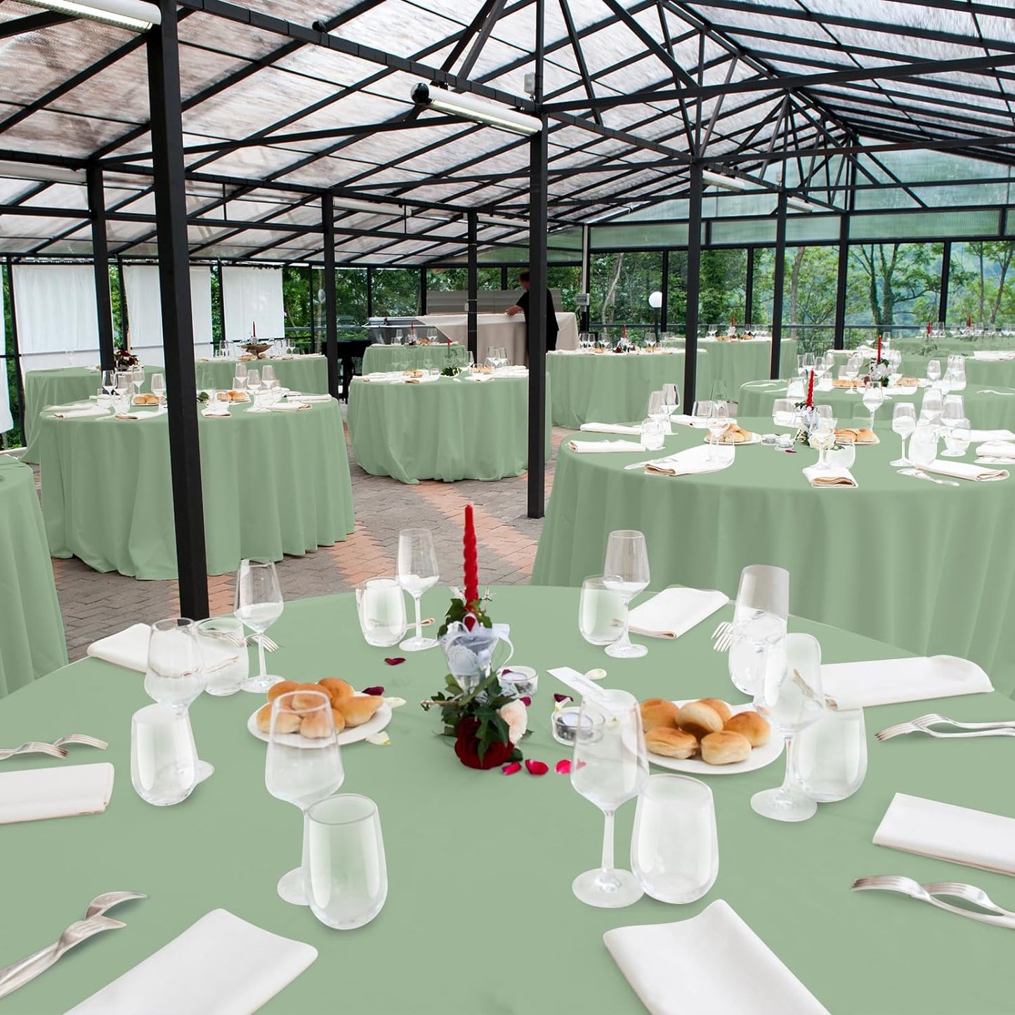 1Pcs Sage Green Plastic Tablecloths round Light Green Tablecloth Waterproof Disposable round Sage Table Cover for Birthday Bridal Wedding Baby Shower Party Decorations,84Inch