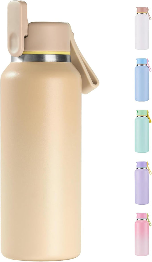 12Oz Kids Water Bottle for School Boys&Girls, Toddler Cup, 304 Stainless Steel Sport Insulated Water Bottle with Straws, Bpa-Free, Gradient Brown