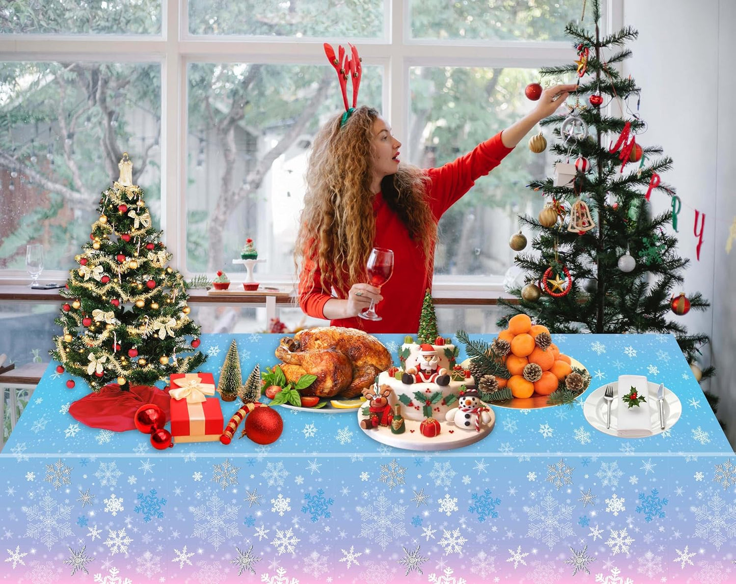 3 Packs Christmas Snowflake Tablecloth 51 X 87 Inch Winter Frozen Wonderland Table Cover Disposable White Snowflake Plastic Table Cloth Blue and Pink Snowflake Tablecloths for Christmas Party
