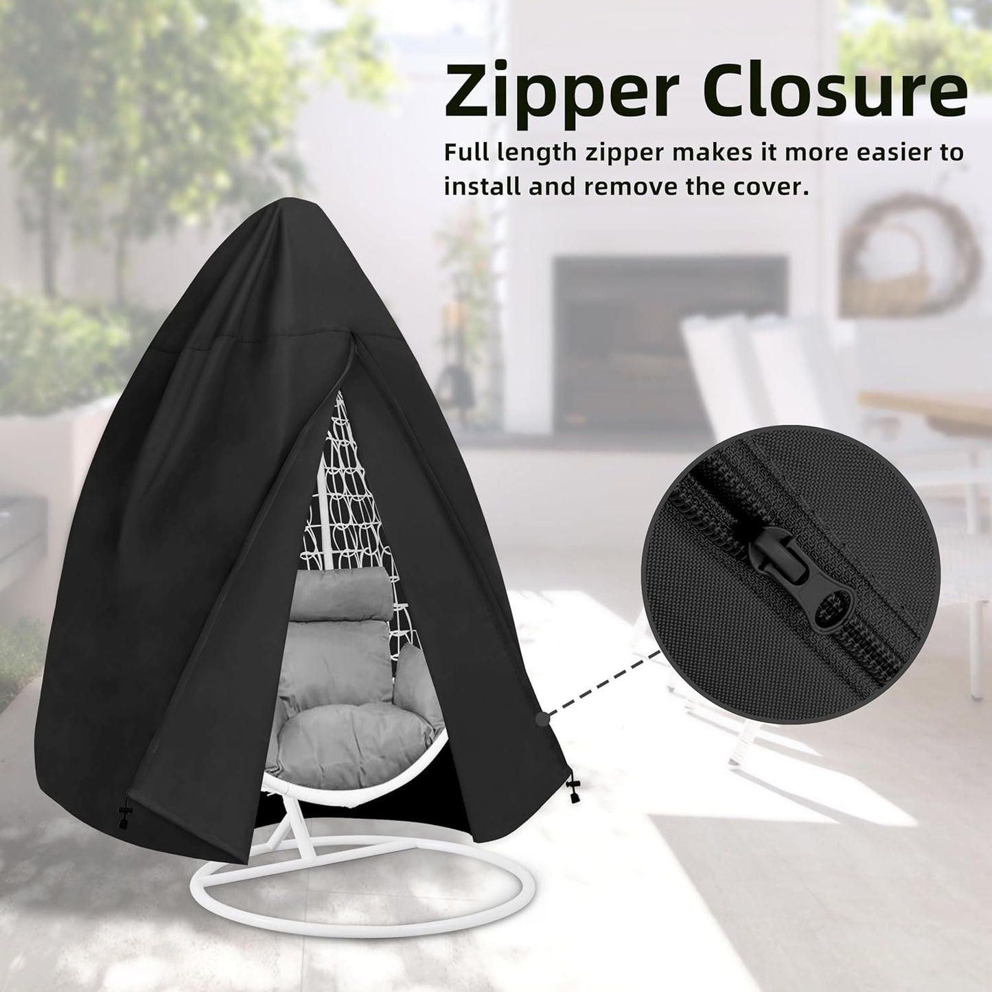 Patio Hanging Egg Chair Cover, UV Resistant Waterproof Outdoor Single Seat Swing Chair Cover with Zipper, Black
