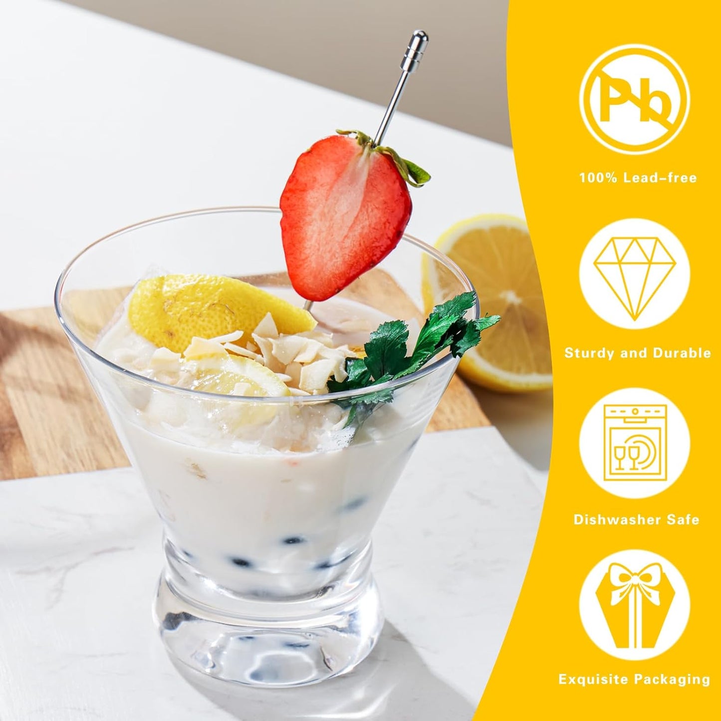 Stemless Martini Glasses Set of 4, 8Oz Cocktail Glass Set, Fancy Modern Martini Cups for Bar, Short and Small Margarita Glasses