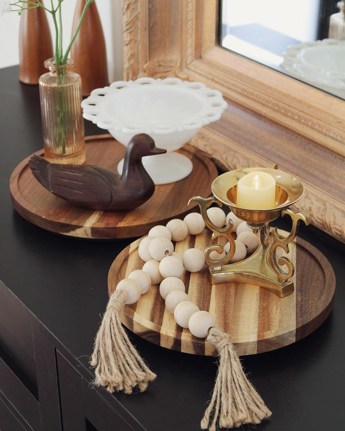 10'' Acacia Wood Lazy Susan Organizer for Table Top, Lazy Susan Turntable for Cabinet, Kitchen, Countertop, Pantry Organization