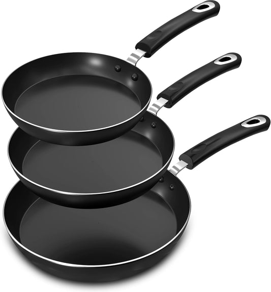 Nonstick Cookware 3 Piece Omelette Pan Skillet Set, Nonstick Frying Pans with Induction Bottom, 8, 9.5 & 11 Inches Frying Pans with Bakelite Handles, PFOA Free, Grey