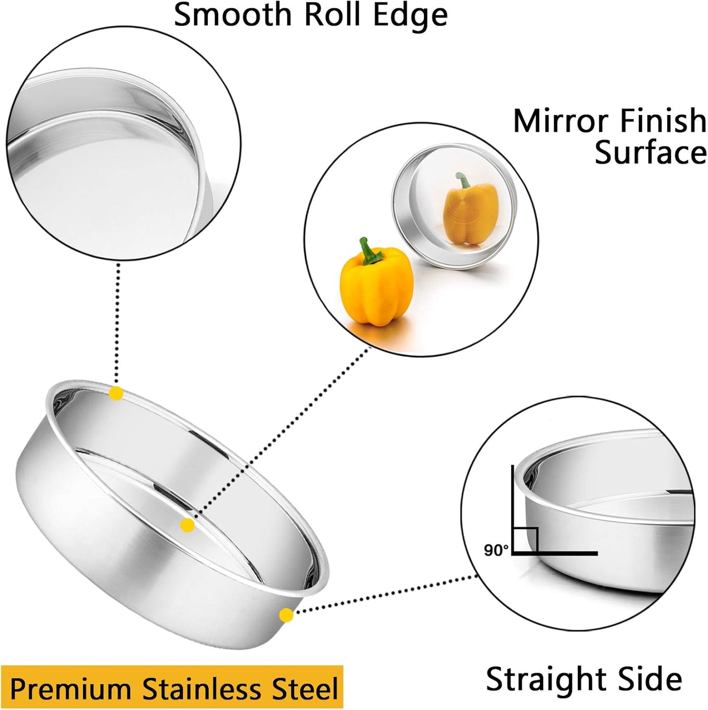 Cake Pans Sets for Baking, 4" + 6" + 8" + 9.5" 4 Piece Stainless Steel round Cake Pans Tin, Oven/Pot/Dishwasher Safe, Combination of Different Sizes, Leak-Proof & Easy Clean