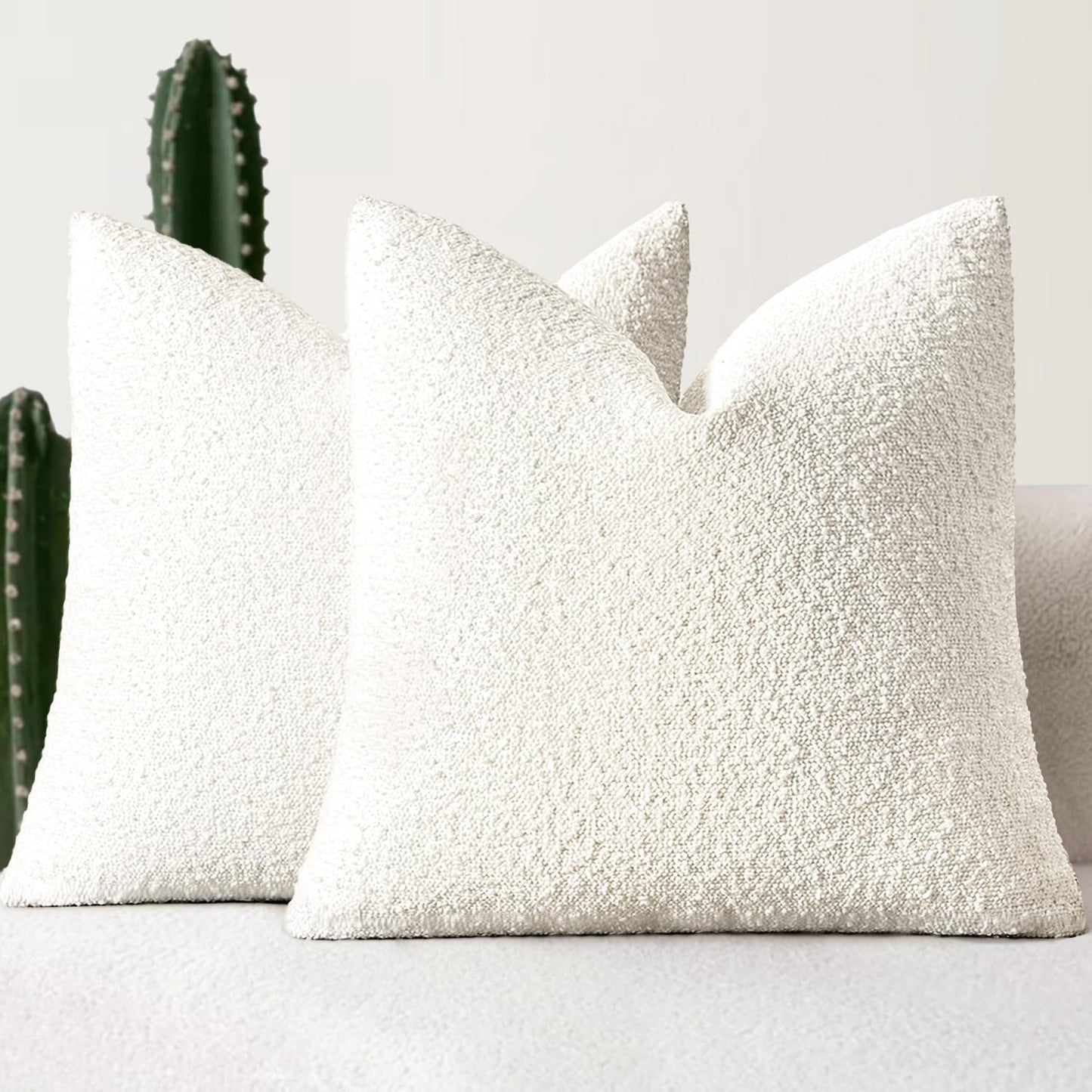 18X18 Inch Decorative Pillow Covers for Couch Bed Set of 2 Textured Boucle Neutral Throw Pillows Christmas White Accent Solid Cushion Pillowcase Cozy Soft Sofa Livingroom Home Decor