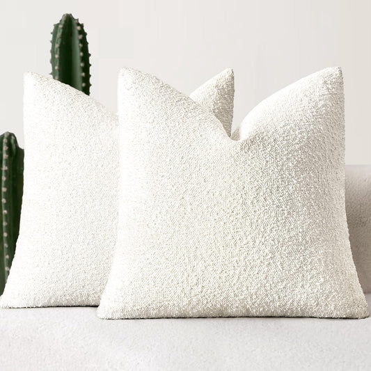 18X18 Inch Decorative Pillow Covers for Couch Bed Set of 2 Textured Boucle Neutral Throw Pillows Christmas White Accent Solid Cushion Pillowcase Cozy Soft Sofa Livingroom Home Decor
