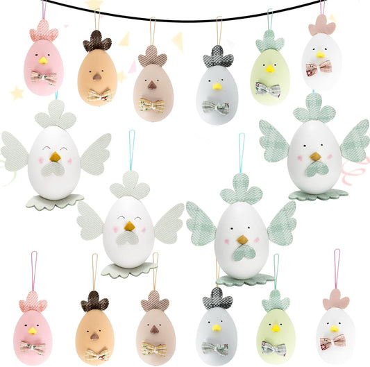 16Pcs Easter Tree Ornaments, Multicolored Hanging Artificial Easter Egg Ornaments for Tree, Basket, DIY Crafts & Easter Party Favors, Easter Chicken Decorations