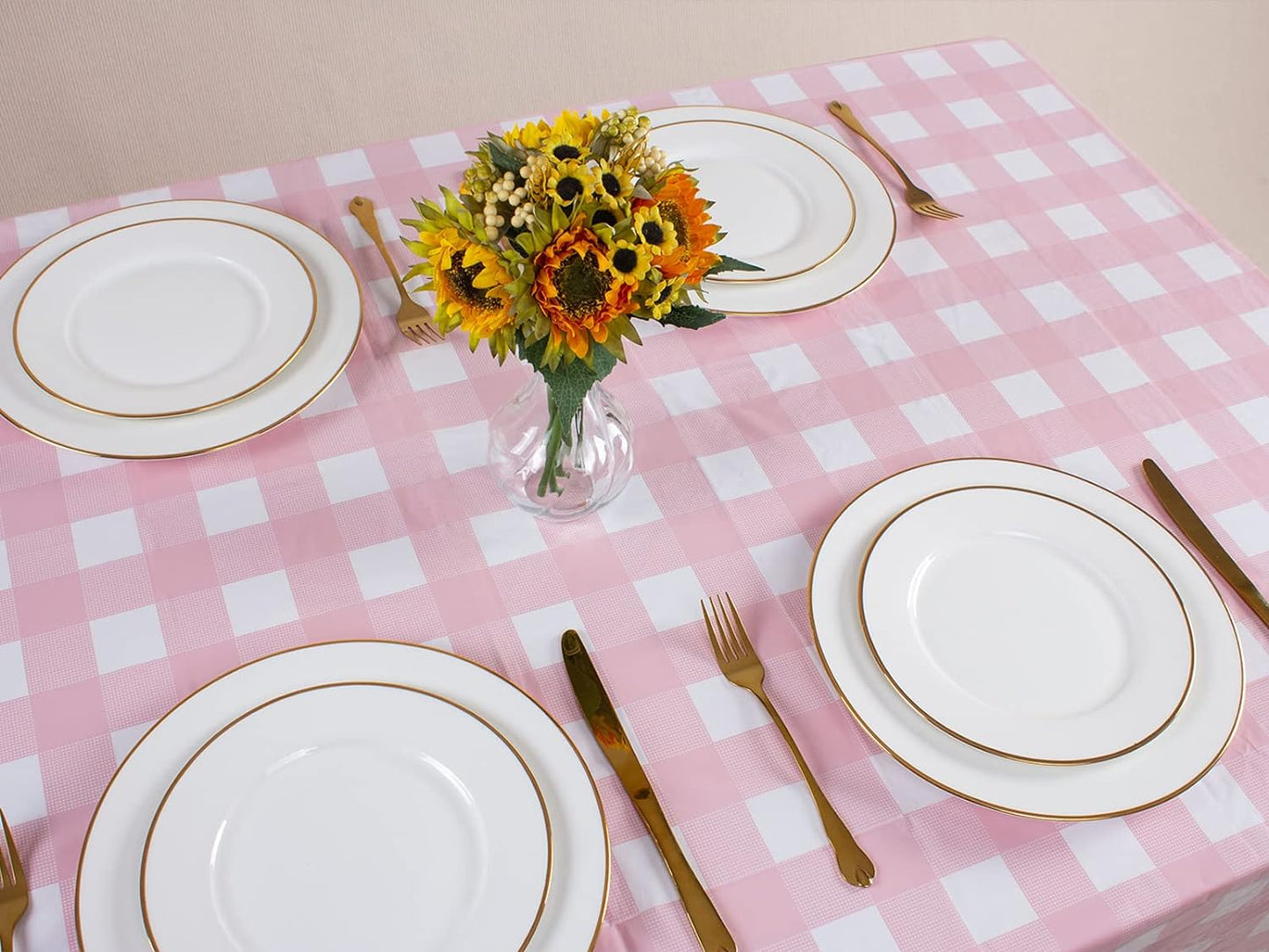 3 Packs Pink Gingham Tablecloth Pink and White Checkered Tablecloths 54 X 108 Inches Disposable Plastic Gingham Tablecovers Waterproof Rectangle Picnic Table Covers for Birthday Party Supplies