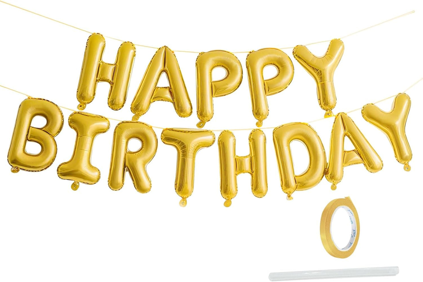 Gold Happy Birthday Banner Metallic, Gold Birthday Balloons, 13Pcs Mylar Foil Letters Balloons, Inflatable Party Decor, Golden Happy Birthday Sign Party Decorations for Women, Globos De Cumpleaños