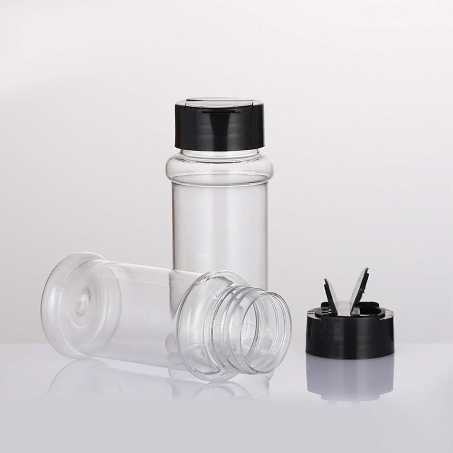 12 PACK - 3.3 Oz Plastic Spice Jars Bottles Containers with Black Screw Lids to Pour or Shake - Perfect for Storing Spice, Herbs and Powders - Lined Cap - BPA Free