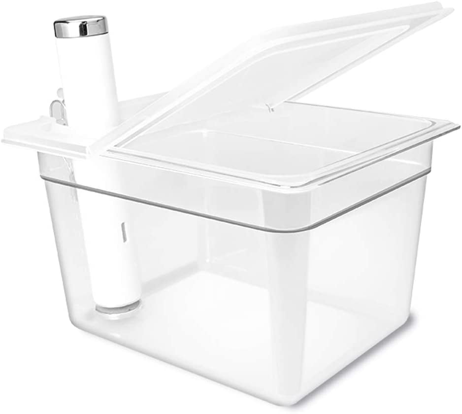 Sous Vide Container 12 Quarts with Universal Collapsible Hinged Lid, Compatible with Anova All Models, Breville Joule, Wancle, Instant Pot Cookers (Container with Plastic Lid and Rack)