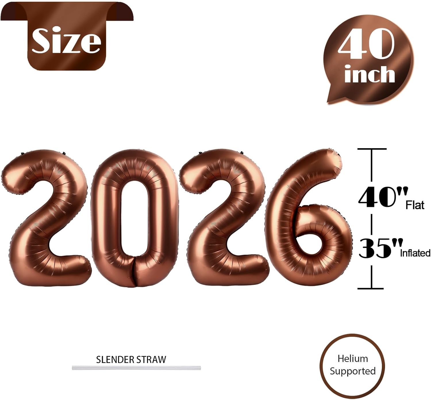 2026 Balloon Numbers - 40 Inch Coffee Brown New Years Eve Party Supplies 2026, Nye Decor Party Decorations Happy New Year, New Years Eve Foil Party Balloons
