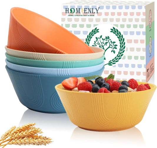 Wheat Straw Bowl Set of 6 - 36oz Textured Cereal and Soup Bowls, Microwave and Dishwasher Safe, Eco-Friendly Alternative for Serving Ramen, Salad, and More