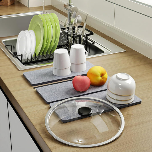 Expandable Small Dish Drying Rack with Diatomite Mat and Utensil Holder for Kitchen Sink, 5.4”W x 12.1”-18.9”L