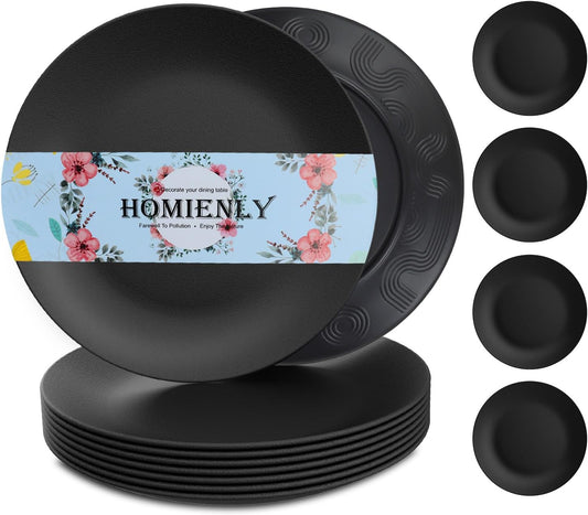 Set of 8 Durable 10-Inch Black Reusable Dinner Plates, Microwave and Dishwasher Safe, Perfect for Camping, Kitchen, Parties, and Various Occasions