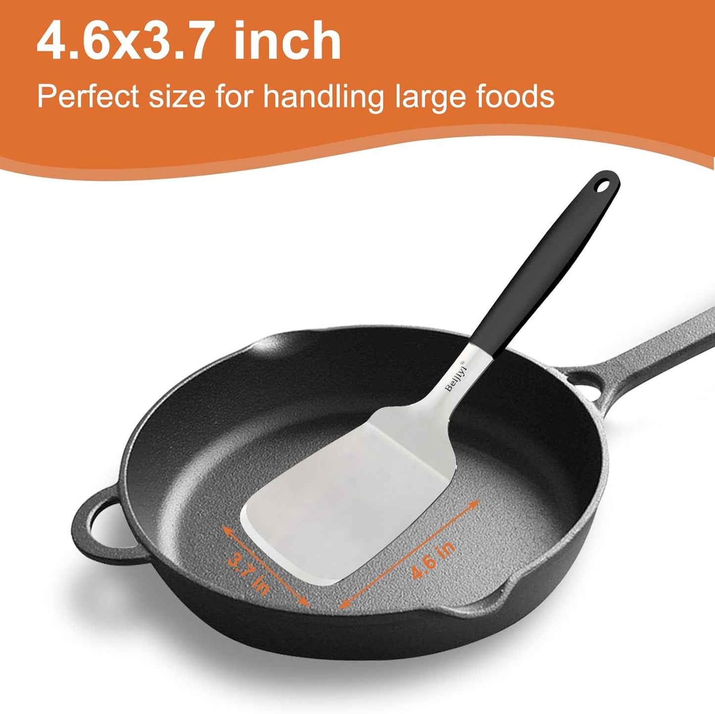 Metal Spatula for Cast Iron Skillet and Flat Top Grills, 1.5 Mm Thick Stainless Steel Cooking Turner with Full Tang Silicone Handle, Smash Burger Spatula, Egg and Pancake Flipper, 3.7 in Wide