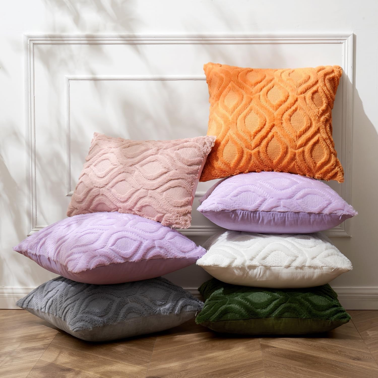 Bright Orange Fall Throw Pillow Covers, 18x18 Inch Soft Plush Faux Wool Set of 2, Decorative Farmhouse Boho Cushions for Sofa and Living Room Home Decor