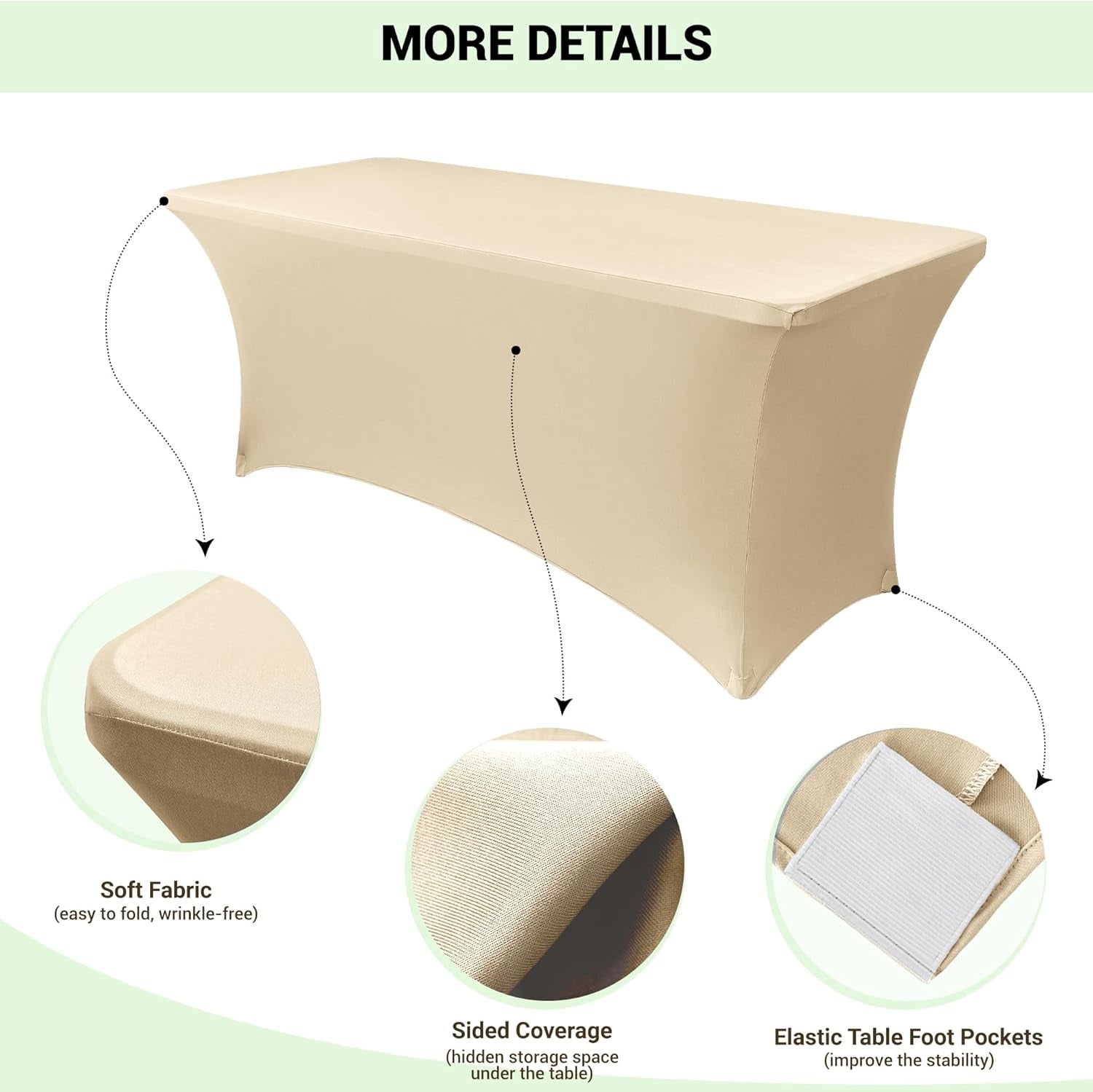 6Ft Stretch Spandex Table Cover for Standard Folding Tables - 2 Pack Universal Rectangular Fitted Tablecloth Protector for Wedding, Banquet and Party, 72L X 30W X 30H Inches, Champagne, 2Pc