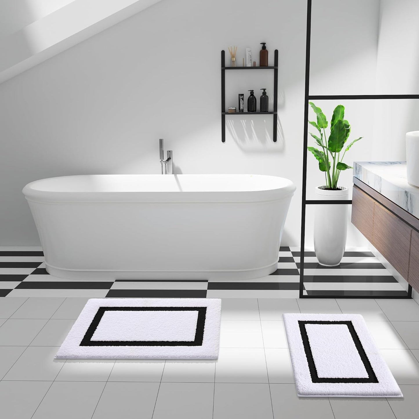 Bathroom Rugs Mat 32X20, Extra Soft Absorbent Microfiber Bath Rugs, Rubber Backing, Quick Dry, Machine Washable Bath Mats for Bathroom Floor, Tub and Shower, Home Decor Accessories, Black